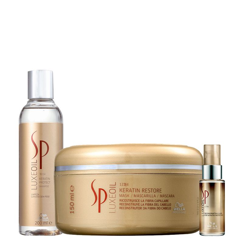 Kit Sp System Professional Luxe Oil Keratin - Shampoo 200ml + Máscara 150ml + Óleo 30ml