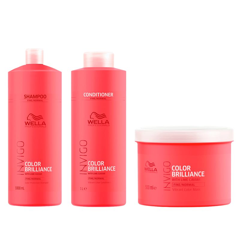 Kit Wella Professionals Invigo Color Brilliance - Shampoo 1000ml + Condicionador 1000ml + Máscara 500ml