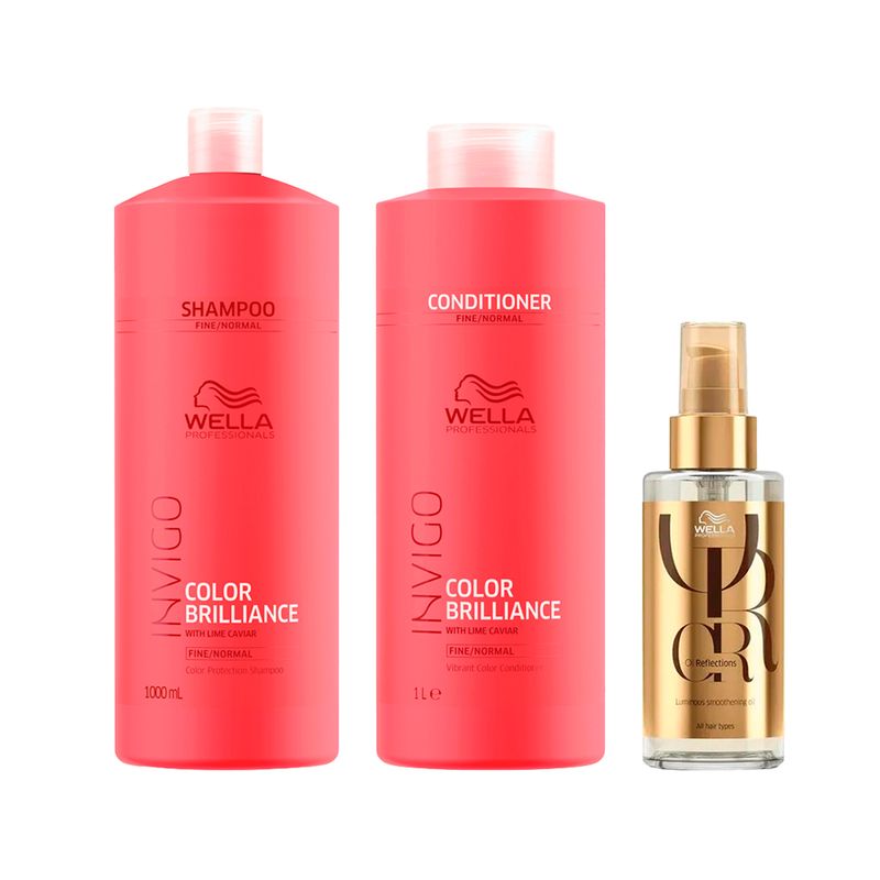 Kit Wella Professionals Invigo Color Brilliance - Shampoo 1000ml + Condicionador 1000ml + Óleo Capilar 100ml