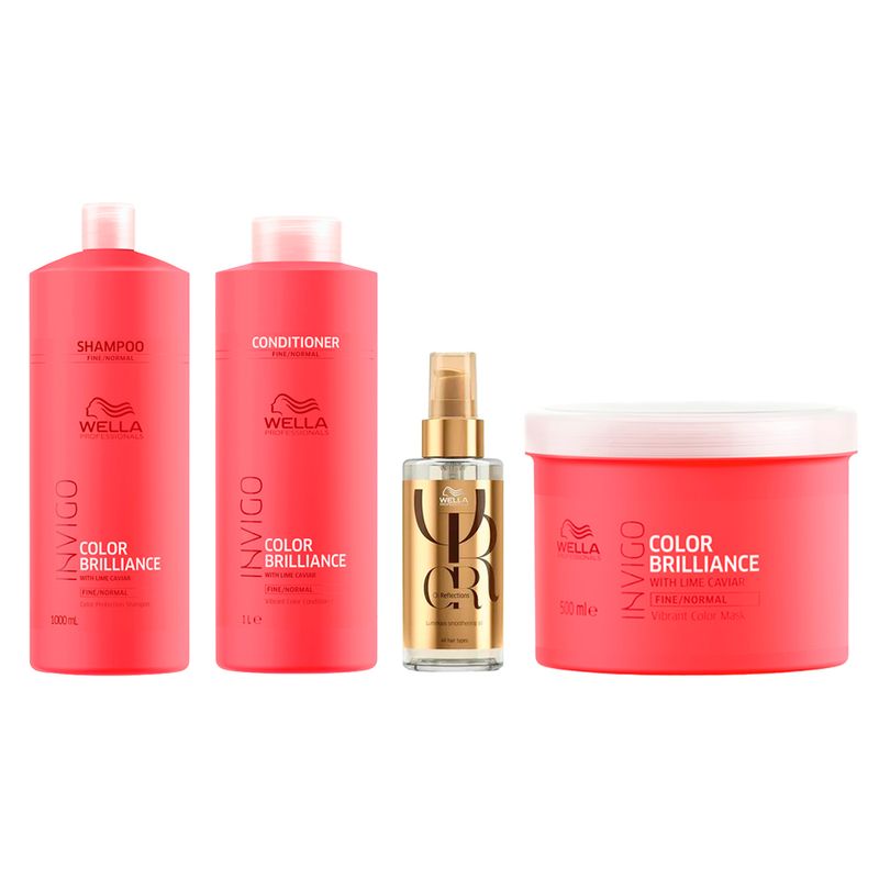 Kit Wella Professionals Invigo Color Brilliance - Shampoo 1000ml + Condicionador 1000ml + Máscara 500ml + Óleo Capilar 100ml
