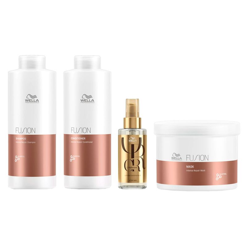 Kit Wella Professionals Fusion - Shampoo 1000ml + Condicionador 1000ml + Máscara 500ml + Óleo 100ml