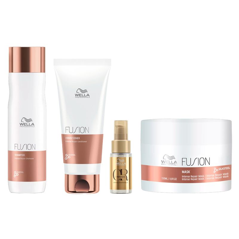 Kit Wella Professionals Fusion - Shampoo 250ml + Condicionador 200ml + Máscara 150ml + Óleo 30ml