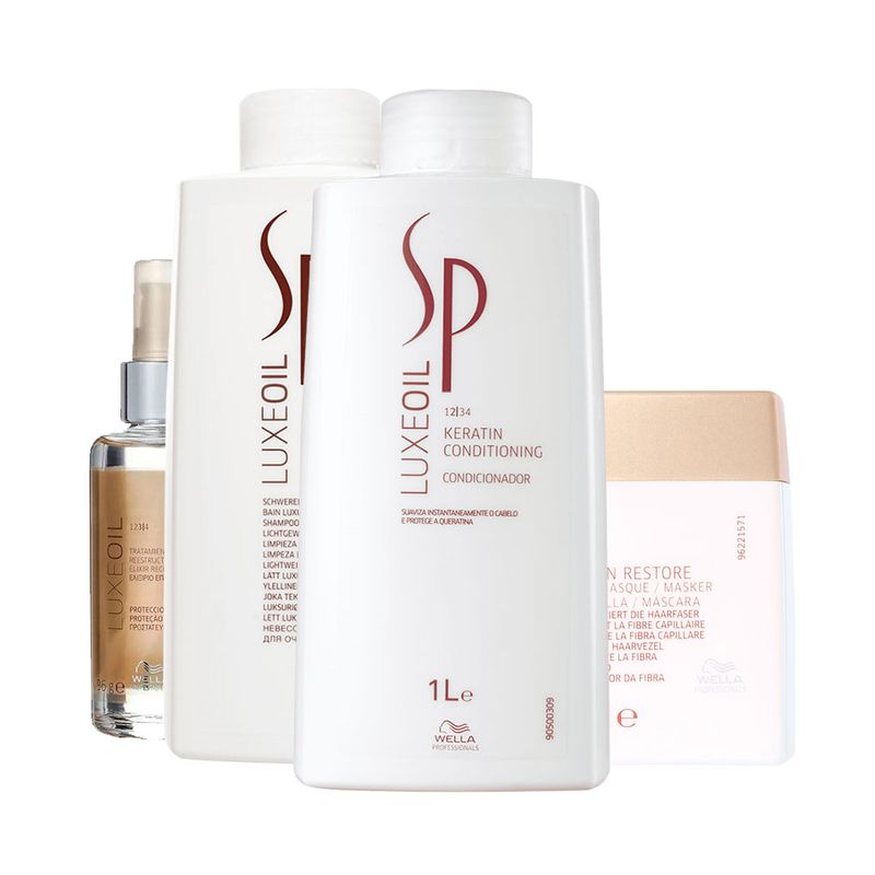 Kit Sp System Professional Luxe Oil Keratin - Shampoo 1000ml + Condicionador 1000ml + Máscara 400ml + Óleo 100ml
