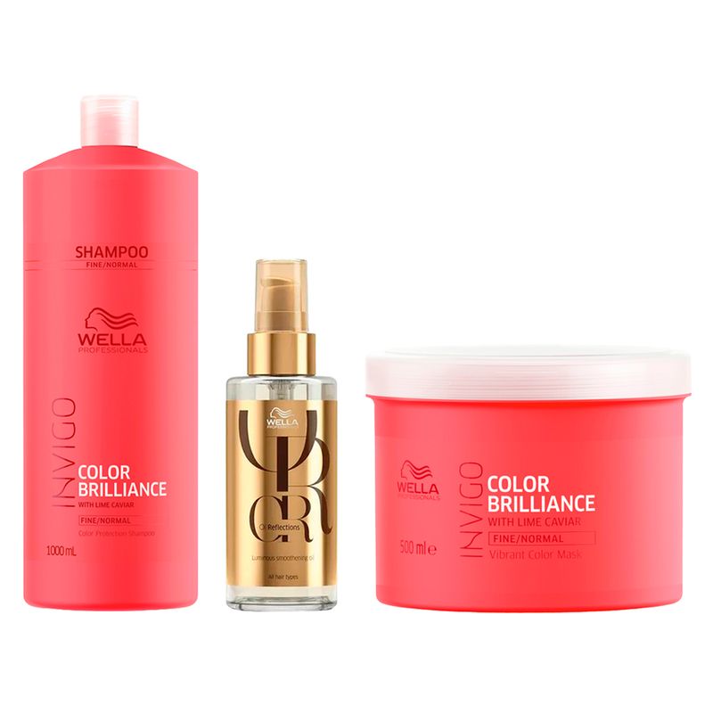 Kit Wella Professionals Invigo Color Brilliance - Shampoo 1000ml + Máscara 500ml + Óleo Capilar 100ml