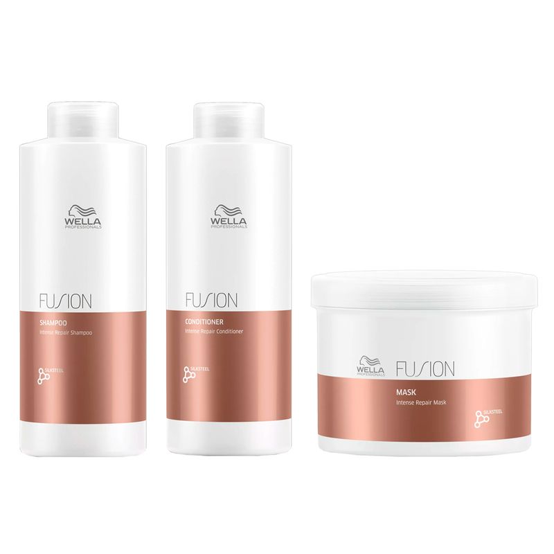 Kit Wella Professionals Fusion - Shampoo 1000ml + Condicionador 1000ml + Máscara 500ml