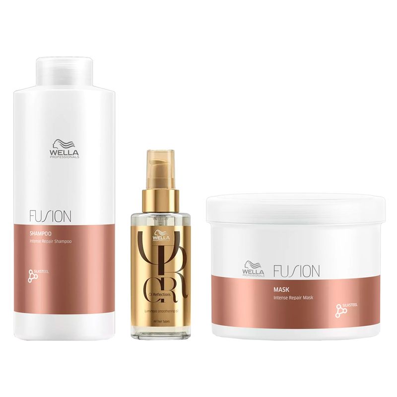 Kit Wella Professionals Fusion - Shampoo 1000ml + Máscara 500ml + Óleo 100ml